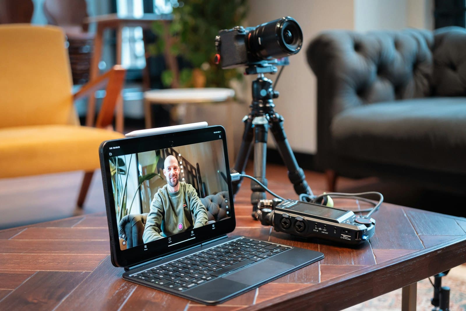 Teacher recording an online course