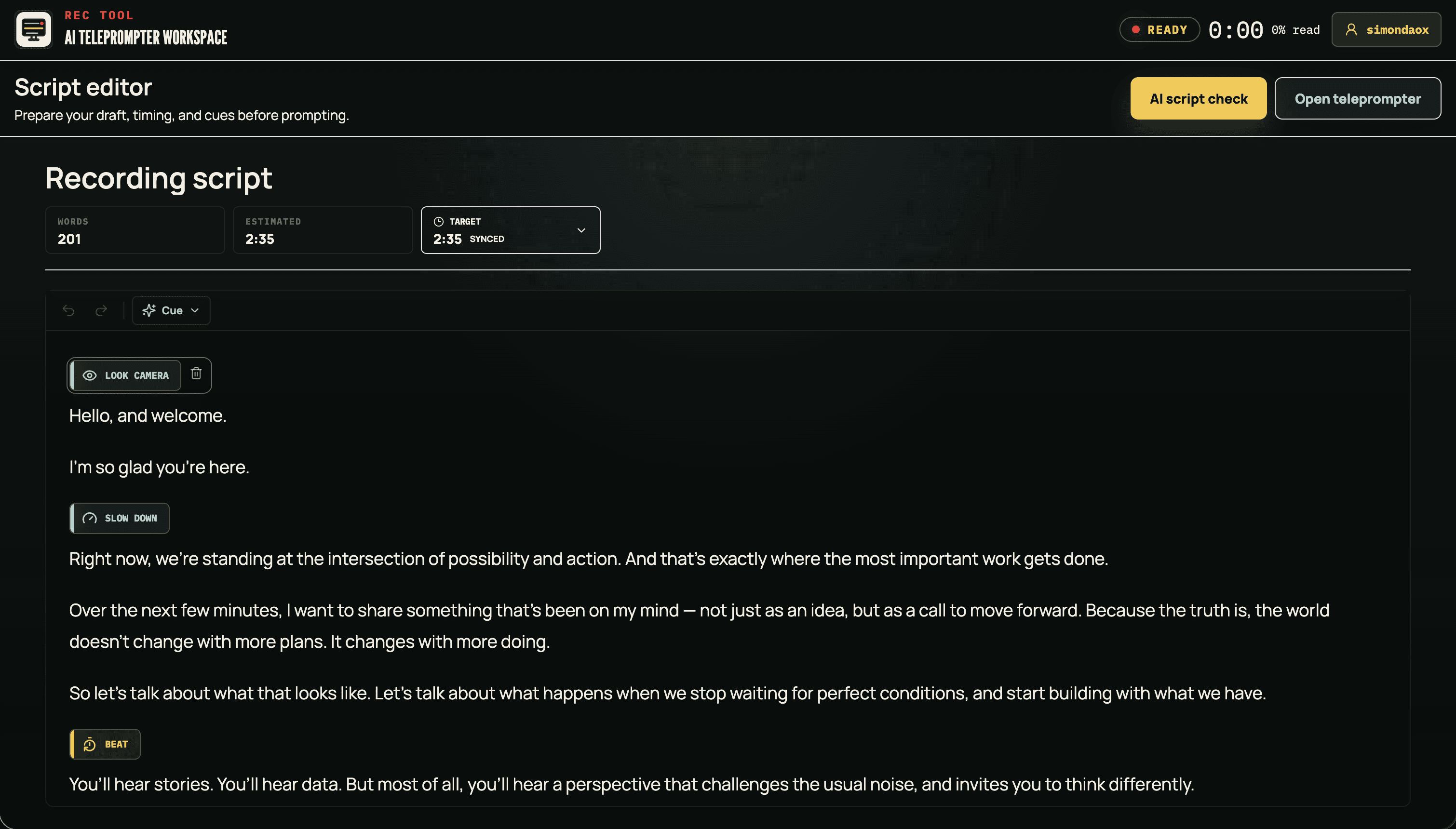 CueKit Script Editor screenshot